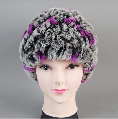 Real Rex Rabbit Winter Fur Hat For Women Russian Real Fur Knitted Cap