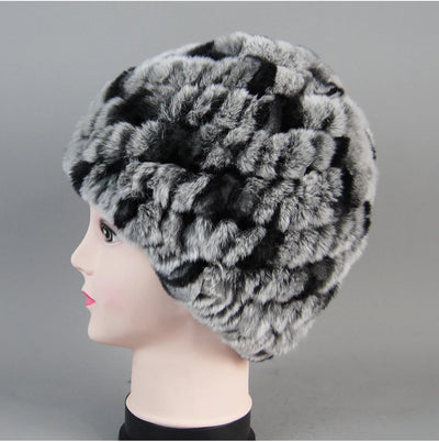 Real Rex Rabbit Winter Fur Hat For Women Russian Real Fur Knitted Cap