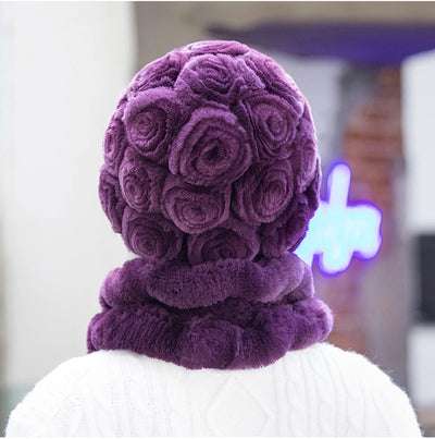 Winter Fur Hat Scarf Sets Natural Warm Real Rex Rabbit Fur