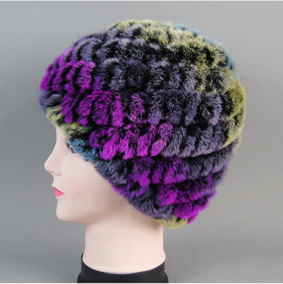 Real Rex Rabbit Winter Fur Hat For Women Russian Real Fur Knitted Cap