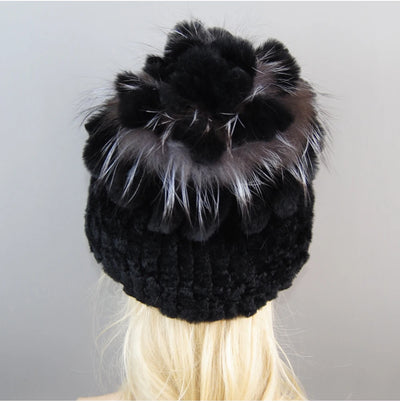 Luxury Women Fur Hat For Winter Handmade Natural Rex Rabbit Fox .