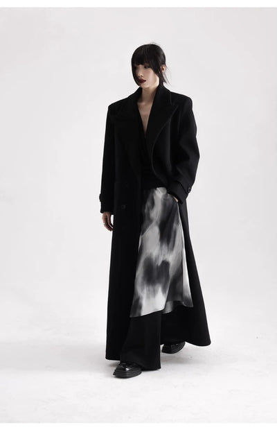 Winter Luxury Extra Long Black Warm Soft Wool & blends Coat for Women