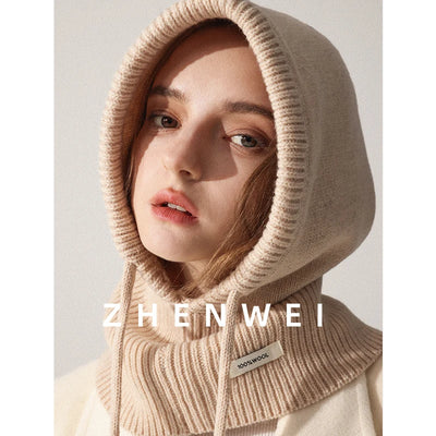 Wool Slouchy Balaclava Winter Hat for Women  Knitted Scarf