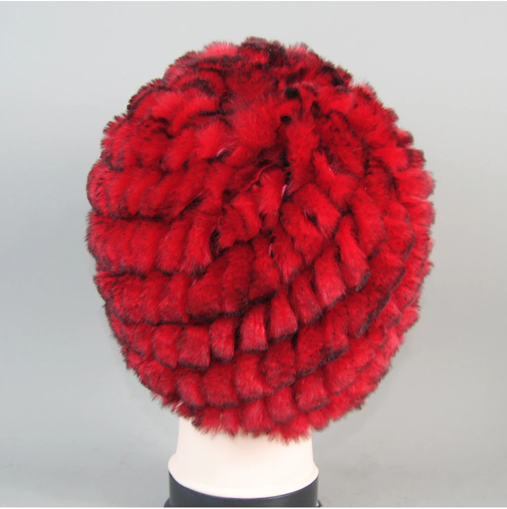 Real Rex Rabbit Winter Fur Hat For Women Russian Real Fur Knitted Cap
