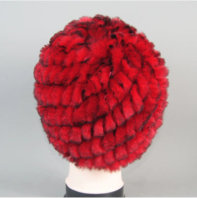 Real Rex Rabbit Winter Fur Hat For Women Russian Real Fur Knitted Cap