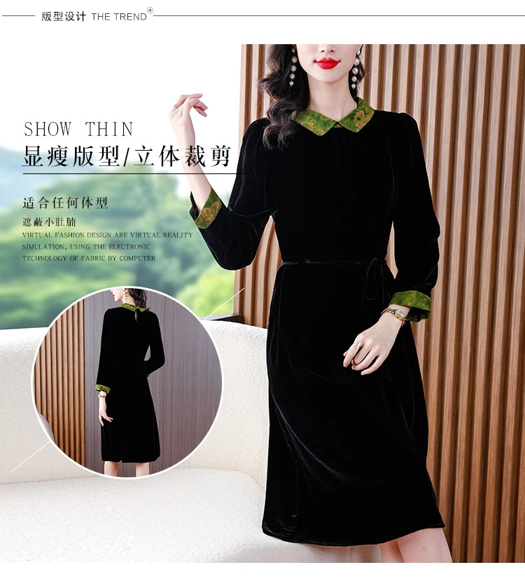 Winter Luxury Velvet Formal Elegant Party Dress Women Korean Vintage