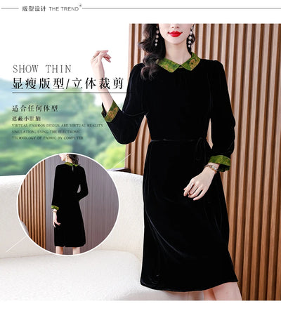 Winter Luxury Velvet Formal Elegant Party Dress Women Korean Vintage