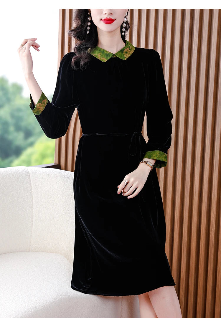 Winter Luxury Velvet Formal Elegant Party Dress Women Korean Vintage