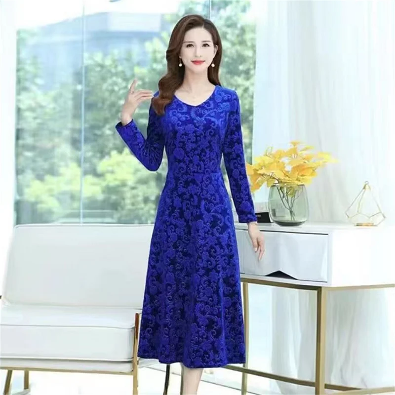 Maxi Dress Ankle-Length Women Dress  Pure Color Velvet Dress Dressing Up