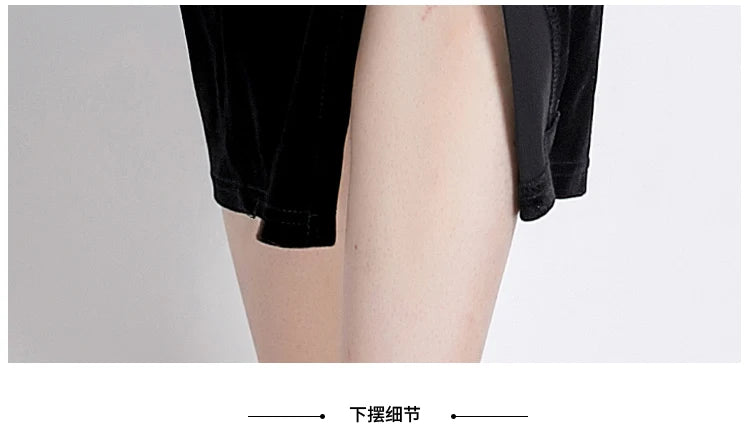 V-Neck Velvet Dress Women Long Sleeve Fashion Metre Buttons Split Sheath