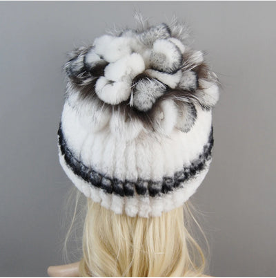 Luxury Women Fur Hat For Winter Handmade Natural Rex Rabbit Fox .