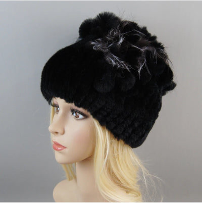 Luxury Women Fur Hat For Winter Handmade Natural Rex Rabbit Fox .