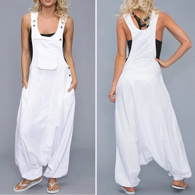 Summer Women Jumpsuit  Elegant Buttons Creative Loose Sleeveless