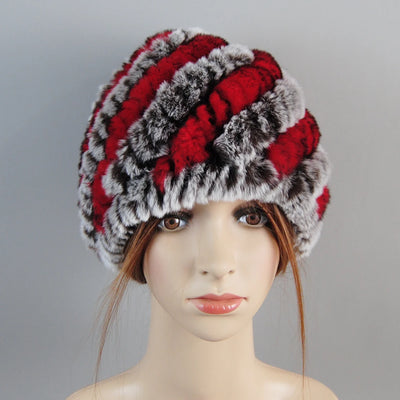 Luxury Women Fur Hat For Winter Handmade Natural Rex Rabbit Fox .