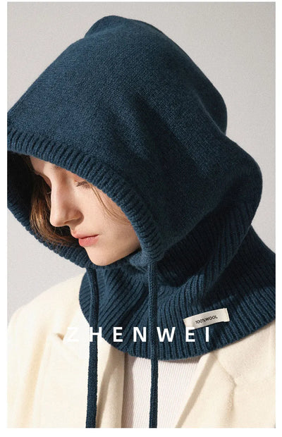 Wool Slouchy Balaclava Winter Hat for Women  Knitted Scarf