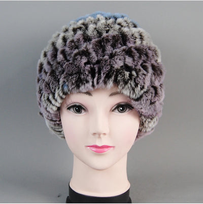 Real Rex Rabbit Winter Fur Hat For Women Russian Real Fur Knitted Cap