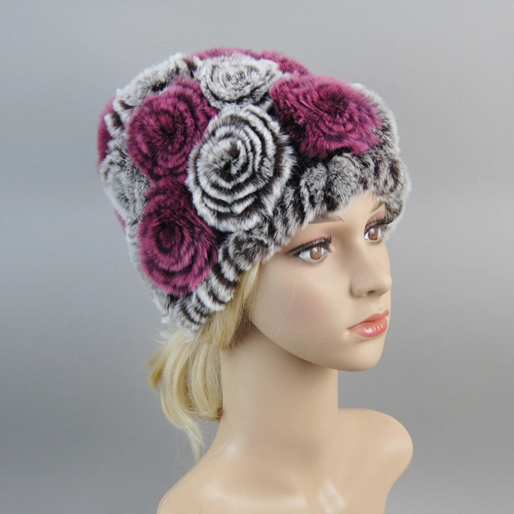 Winter Fur Hat Scarf Sets Natural Warm Real Rex Rabbit Fur