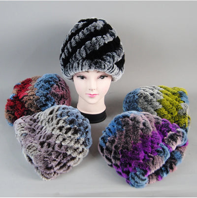Real Rex Rabbit Winter Fur Hat For Women Russian Real Fur Knitted Cap