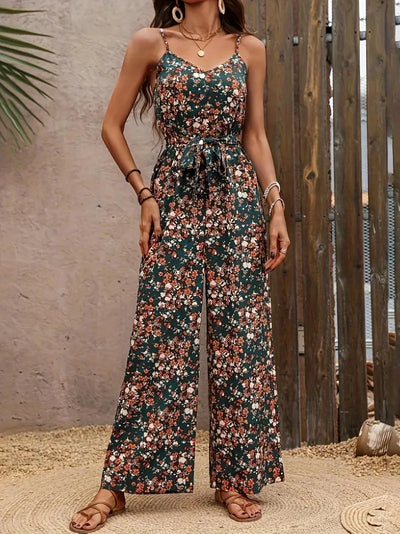 Jumpsuits for Women Summer Casual Printed Round Neck Suspender Jumpsuit