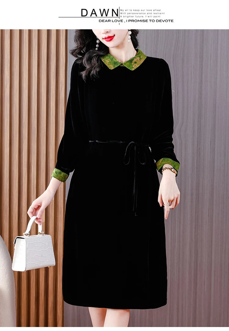 Winter Luxury Velvet Formal Elegant Party Dress Women Korean Vintage