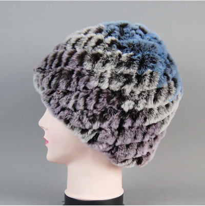 Real Rex Rabbit Winter Fur Hat For Women Russian Real Fur Knitted Cap