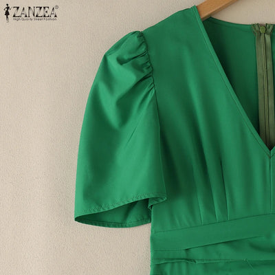 Office Casual Loose Short Sleeve Playsuits Solid Color Wide Leg Jumpsuits