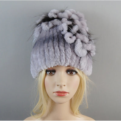 Luxury Women Fur Hat For Winter Handmade Natural Rex Rabbit Fox .