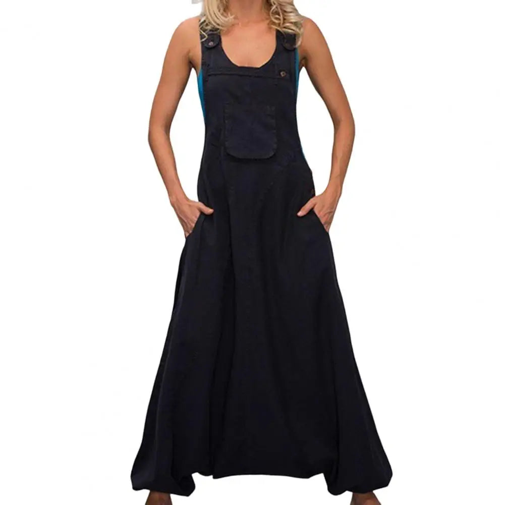 Summer Women Jumpsuit  Elegant Buttons Creative Loose Sleeveless