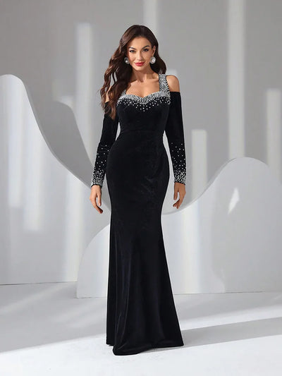 Elegant Velvet Dress With Bow Tie Backless Design 2024 New Luxury Diamond