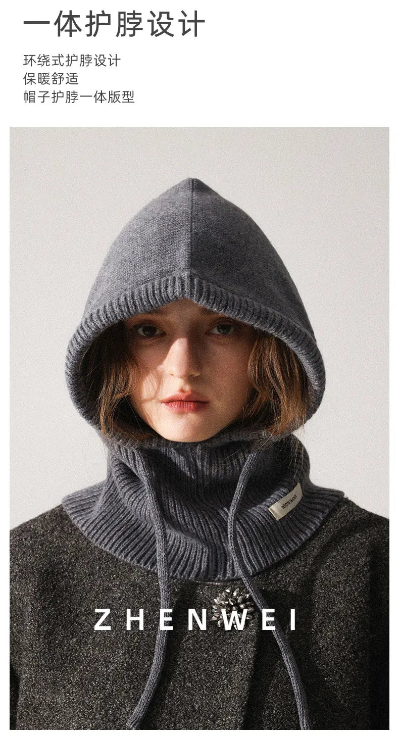 Wool Slouchy Balaclava Winter Hat for Women  Knitted Scarf