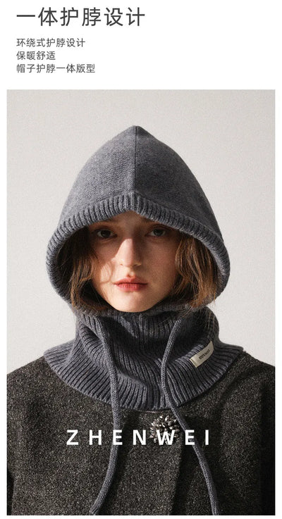 Wool Slouchy Balaclava Winter Hat for Women  Knitted Scarf