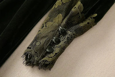 MARYYIMEI Fashion design Women's Dress Lace Splicing Long-Sleeved Beading Pretty Slim-Fit Hip Wrap Elegant Velvet Dresses