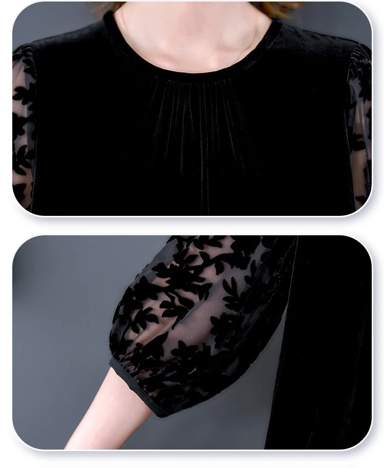 Velvet Chic Hook Flower Hollow Sexy Midi Dress Women Solid