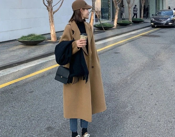 Long Wool Coat  Audrey Hepburn  Mid Length Slim Fit Woolen Overcoat