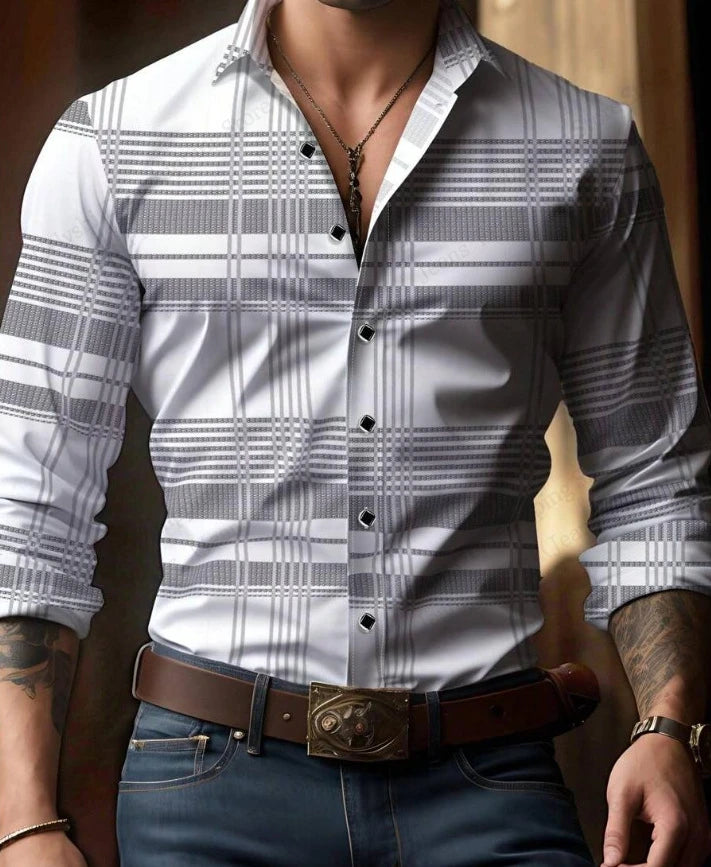 Men's Solid Color Long Sleeve Shirt Breathable 3d Print