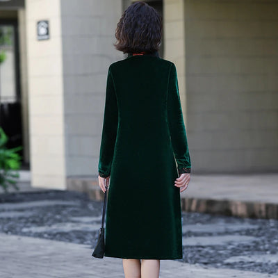 Velvet Midi Dress Women's Velvet Full Sleeve Knee-length Regular Shirt