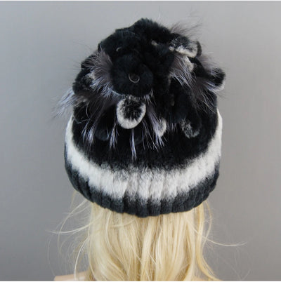 Luxury Women Fur Hat For Winter Handmade Natural Rex Rabbit Fox .