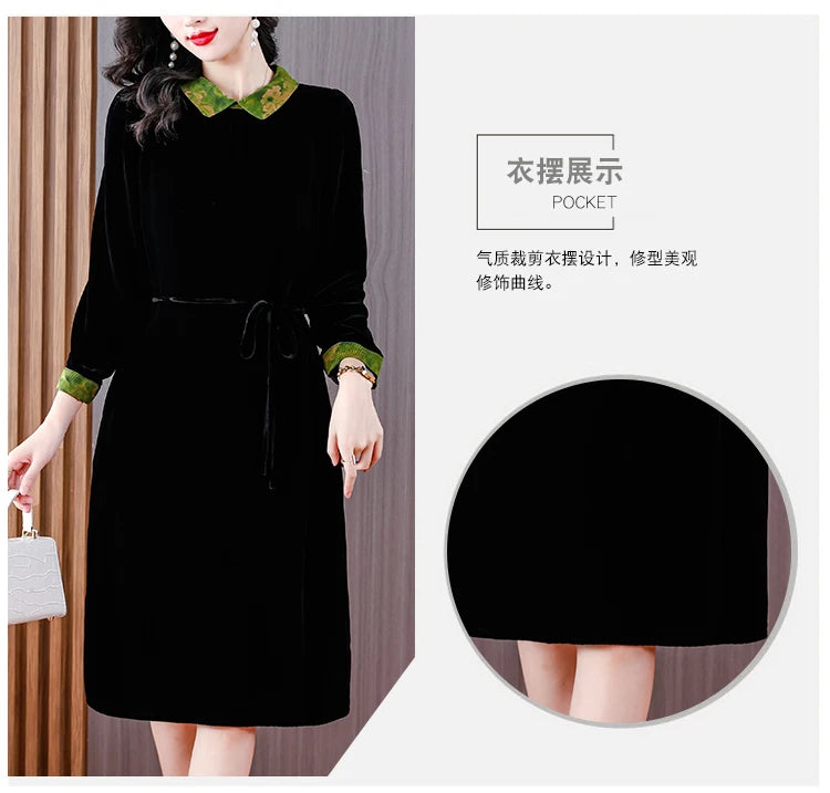 Winter Luxury Velvet Formal Elegant Party Dress Women Korean Vintage