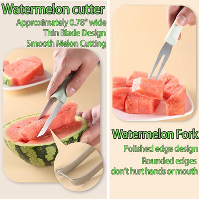 Watermelon Fork Slicer Cutter, Stainless Steel Fruit 3-in-1