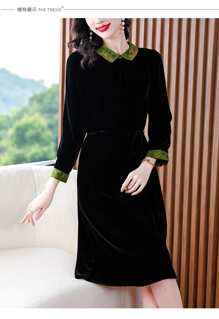 Winter Luxury Velvet Formal Elegant Party Dress Women Korean Vintage