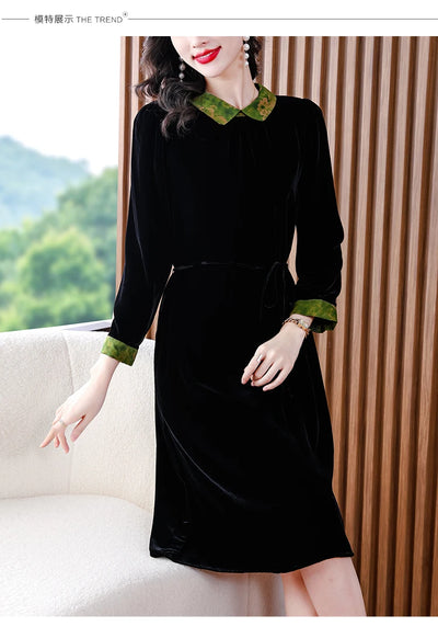 Winter Luxury Velvet Formal Elegant Party Dress Women Korean Vintage