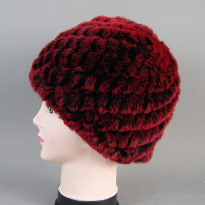 Real Rex Rabbit Winter Fur Hat For Women Russian Real Fur Knitted Cap