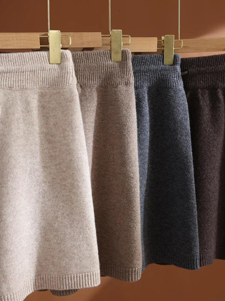 Merino Wool Pants Knitted Cashmere Shorts Trousers Above Knees