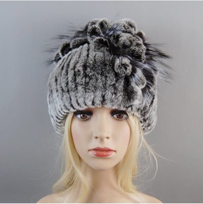 Luxury Women Fur Hat For Winter Handmade Natural Rex Rabbit Fox .