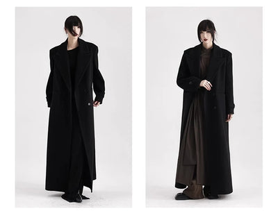 Winter Luxury Extra Long Black Warm Soft Wool & blends Coat for Women