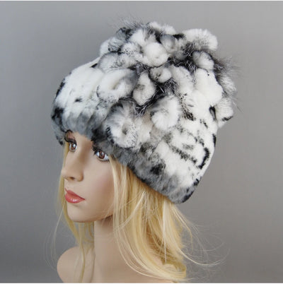 Luxury Women Fur Hat For Winter Handmade Natural Rex Rabbit Fox .