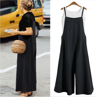 Sleeveless Jumpsuit Solid Color Wide Leg Casual Loose Cotton Linen