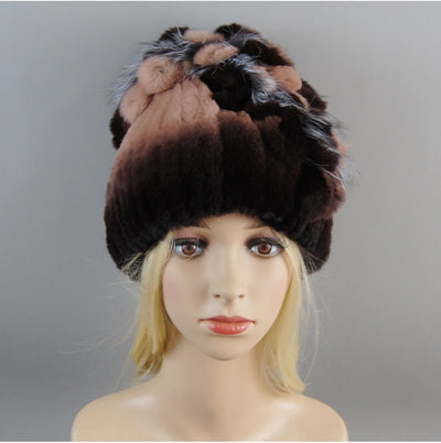 Luxury Women Fur Hat For Winter Handmade Natural Rex Rabbit Fox .