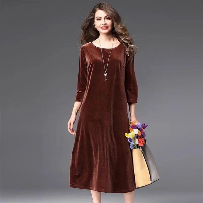 women Spring and Autunm office long maxi velvet dress,2026