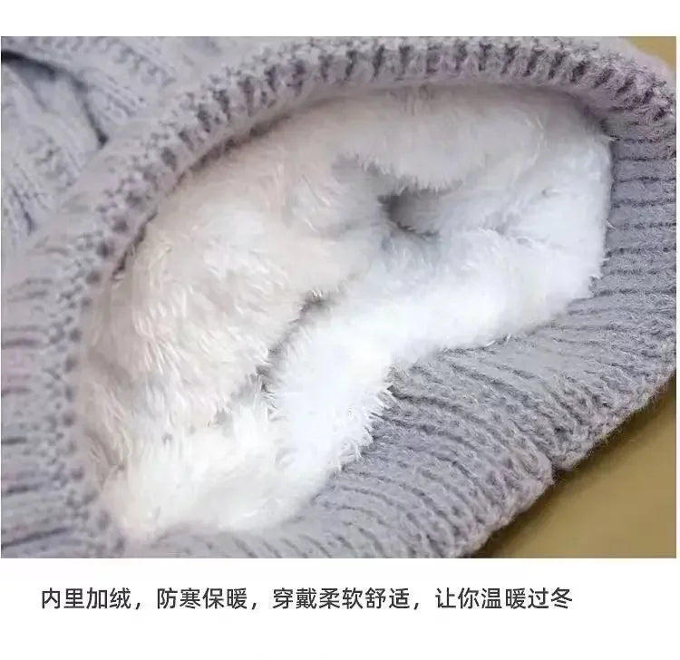 Winter Velvet Wool Hat Thickened Warm Knitted Hat